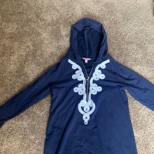 Lilly Pulitzer barely worn, navy cotton/spandex hooded beach dress/cover up